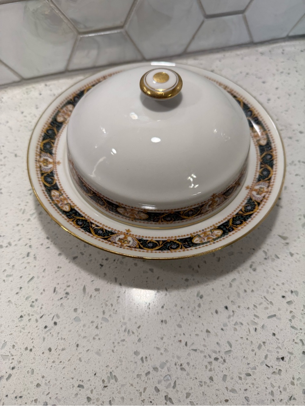Antique Charles Ahrenfeldt Limoges France Covered Round Butter Dish AHR19 RARE